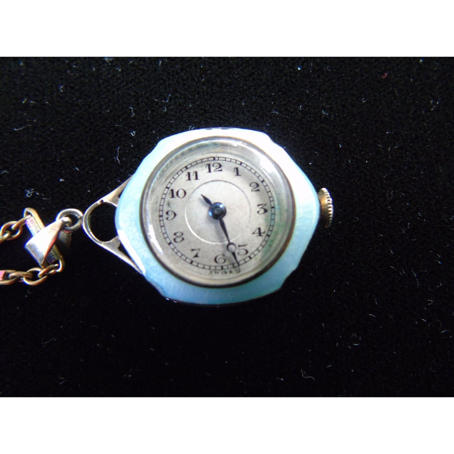 Vintage Lady's Enamel Pocket Watch & Chain 1930's Art Nouveau Speck Watch Germany