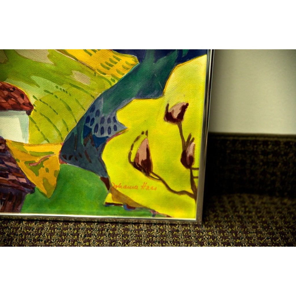 1970's Johanna Haas Art Watercolor Painting, "The Alps Pastel Mountains", Signed Framed Fine Art Local Pick Up Available