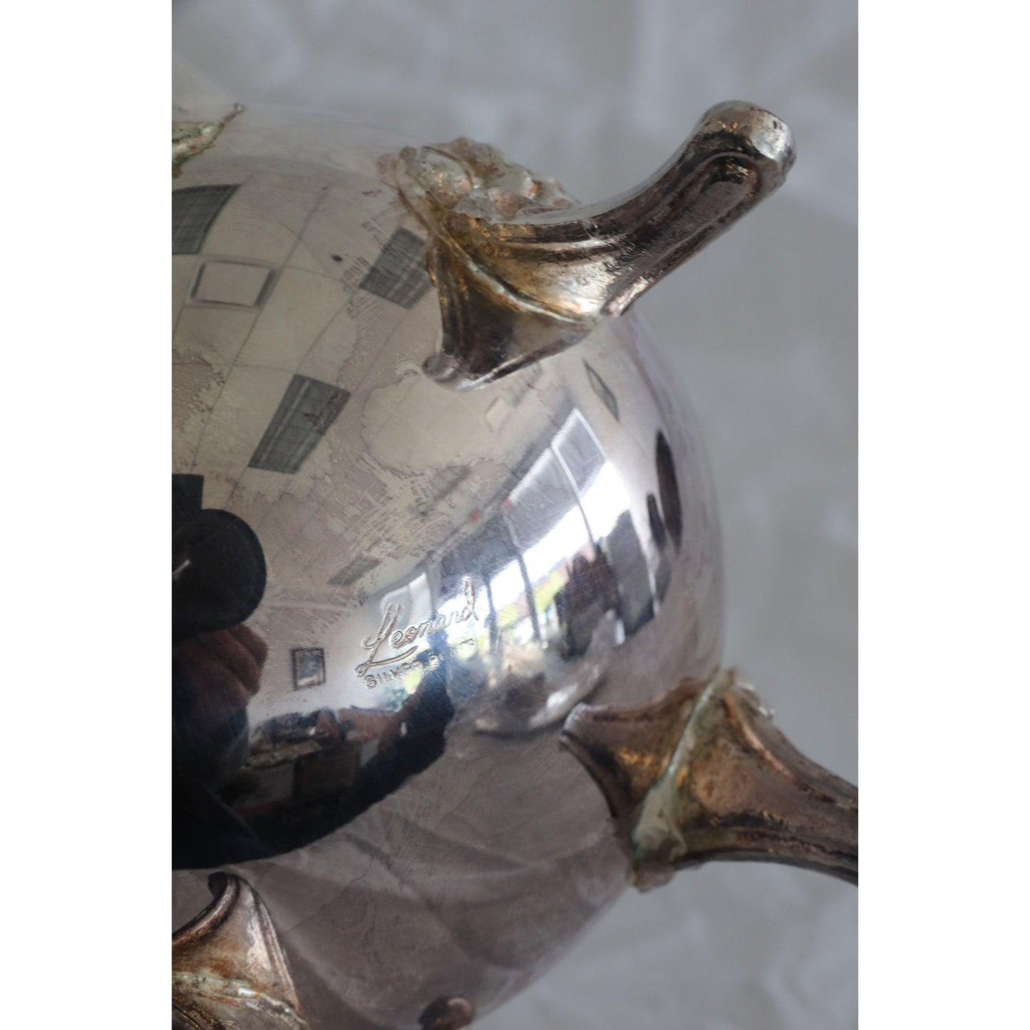 Vintage Leonard Silver Mfg Coffee Set Four Piece Coffee Pot Sugar Creamer Tray 1979