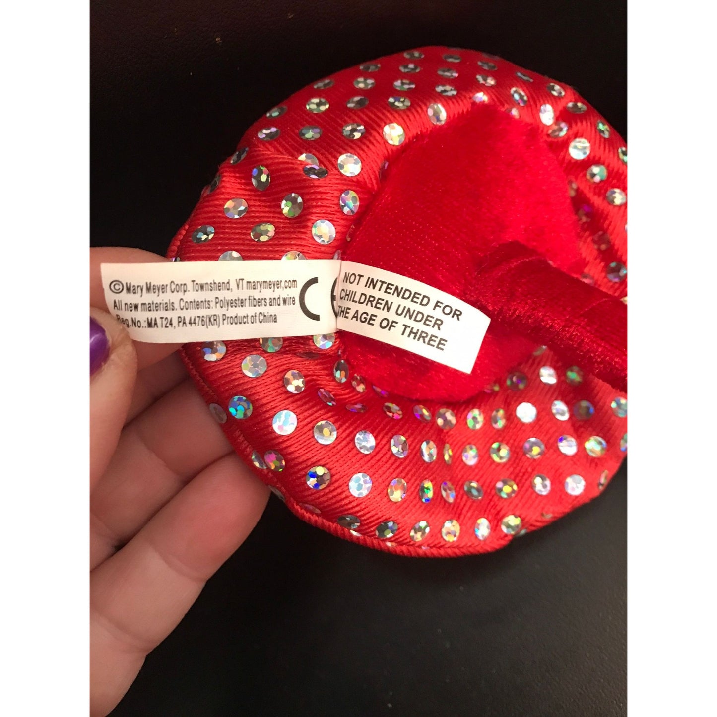 Vtg Mary Meyer Red Hat Society Red Velour Ink Pen Red & Silver "Rhinestone" Hat With Purple Band