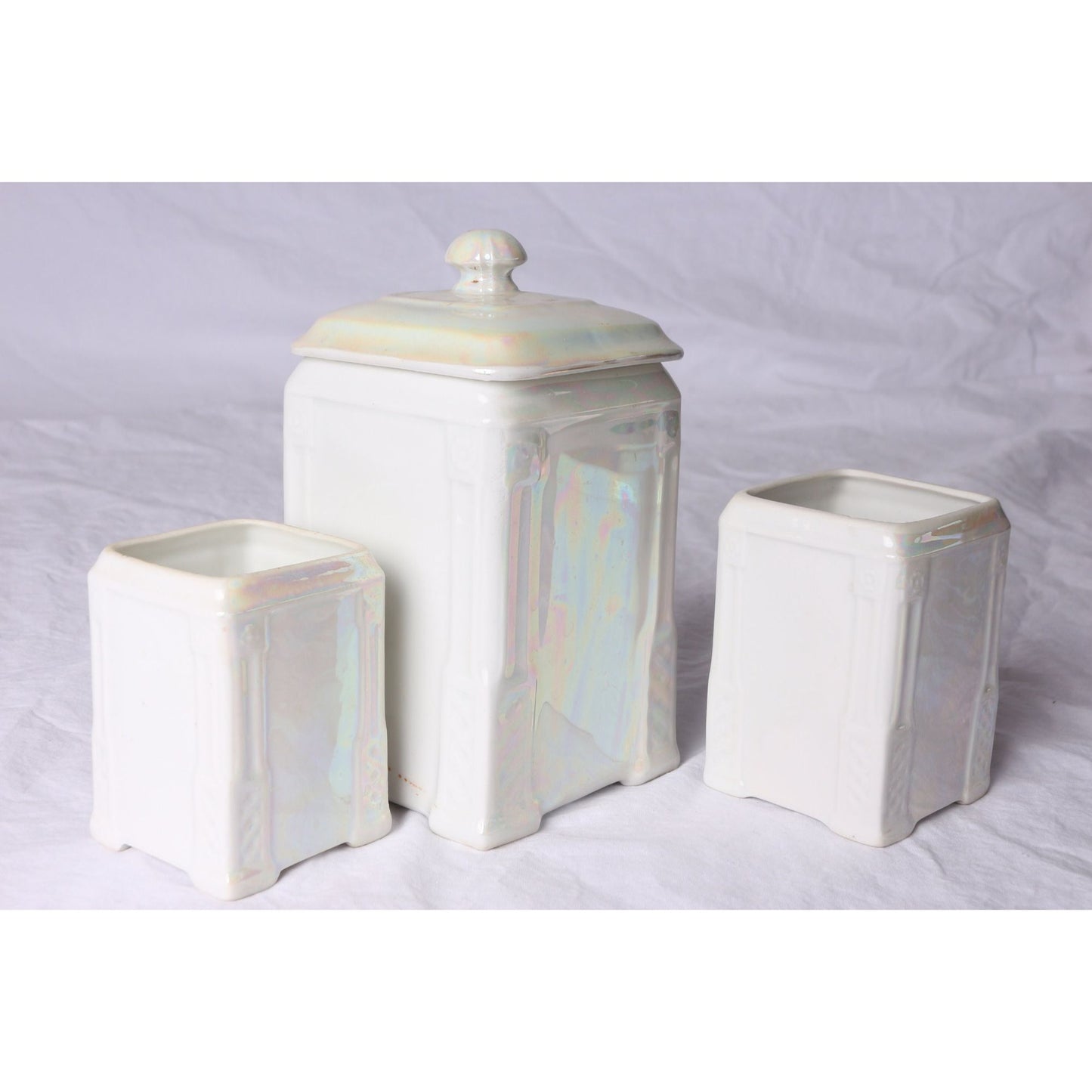 Vintage Three Piece Canister Set Victoria China Czechoslovakia Lusterware Victorian