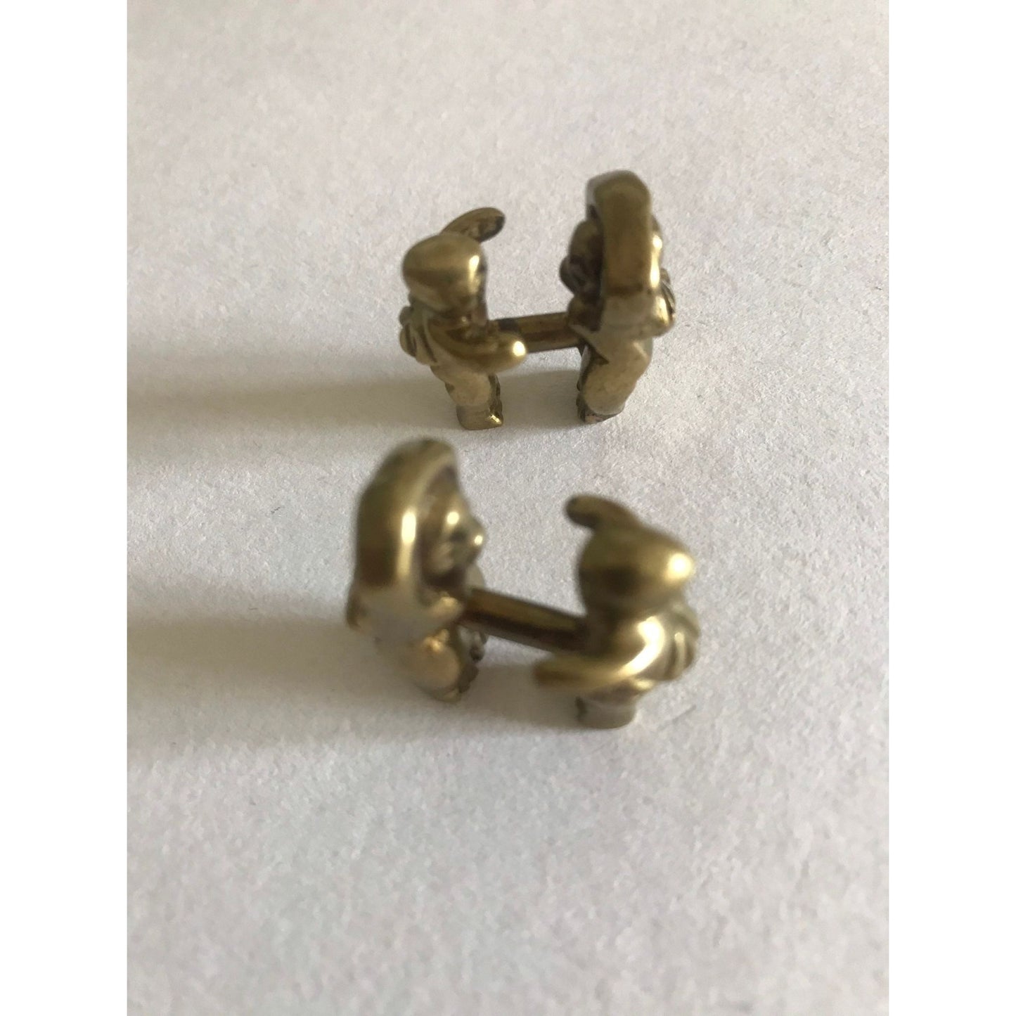 Vtg 1970's Male Female Screw Together Molten Brass Cufflinks Brutalist Modernist Cubist Abstract