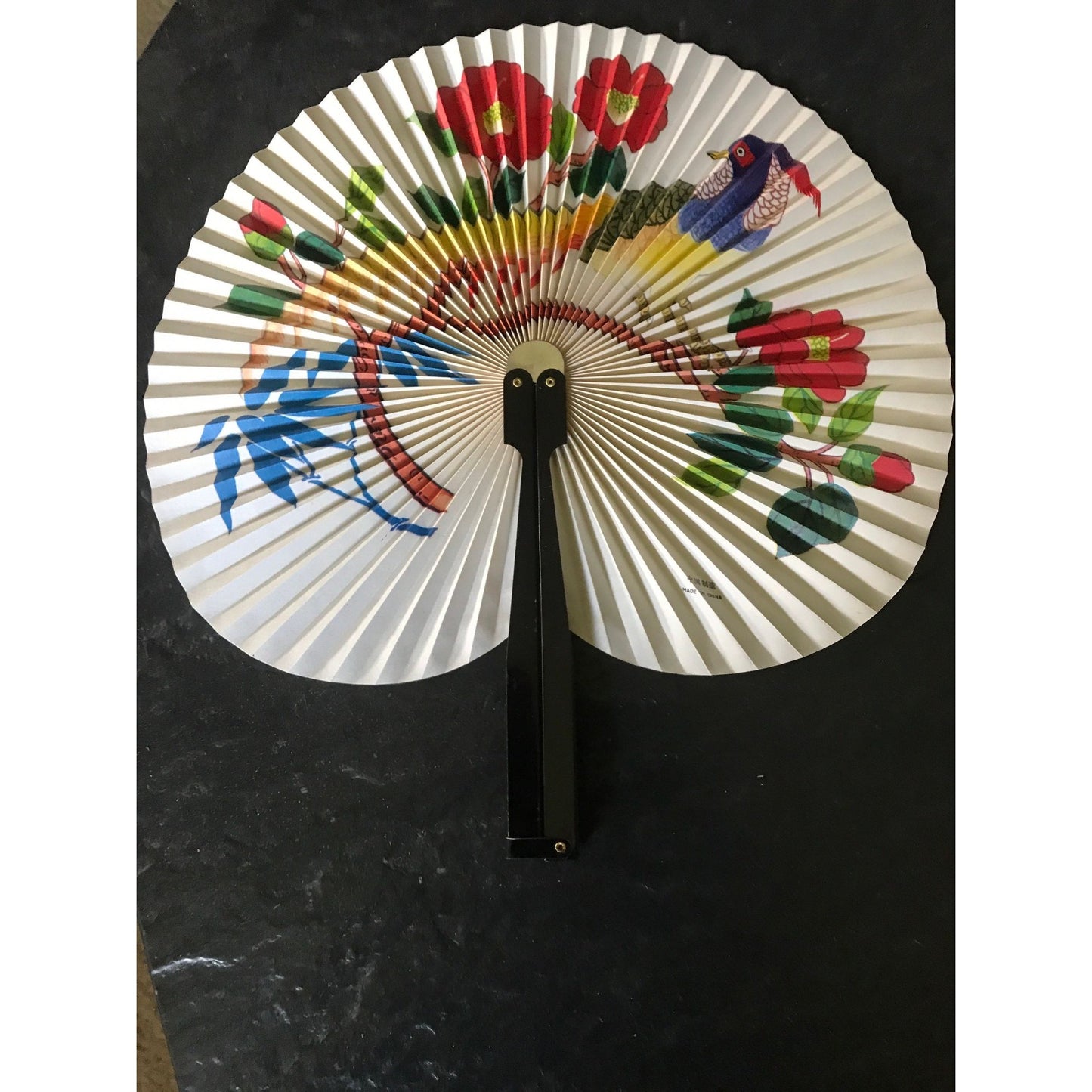 Vintage Hand Fan Peacock & Flowers Paper Folding Hand Fan Made In China