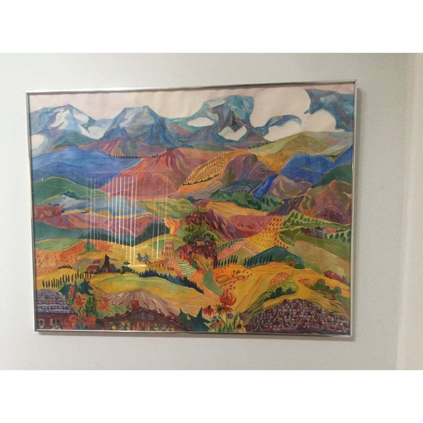 1970's Johanna Haas Watercolor Painting, "Italian Landscape San Marino", Signed Framed Fine Art 50" x 38 1/4"