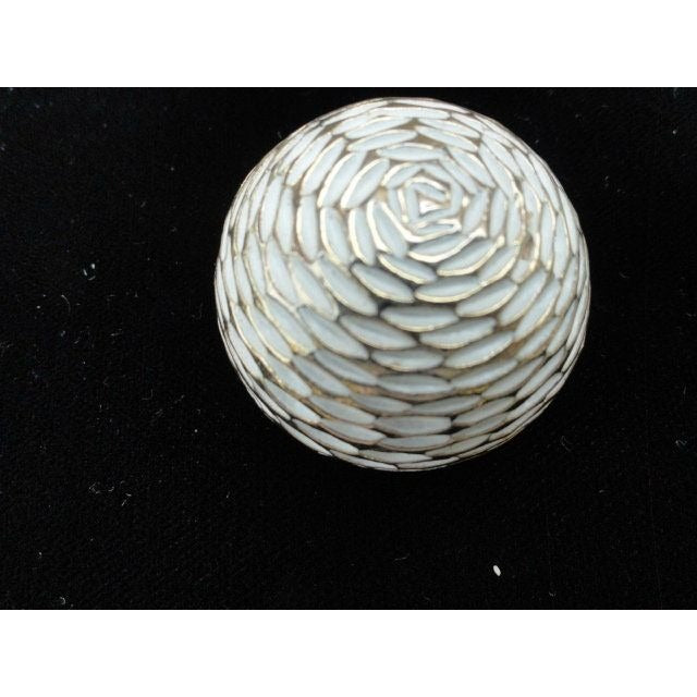 Vintage Stamped BSK Textured Diamond Cut Swirl Half Moon Raised Brooch White Enamel Gold Tone Pin