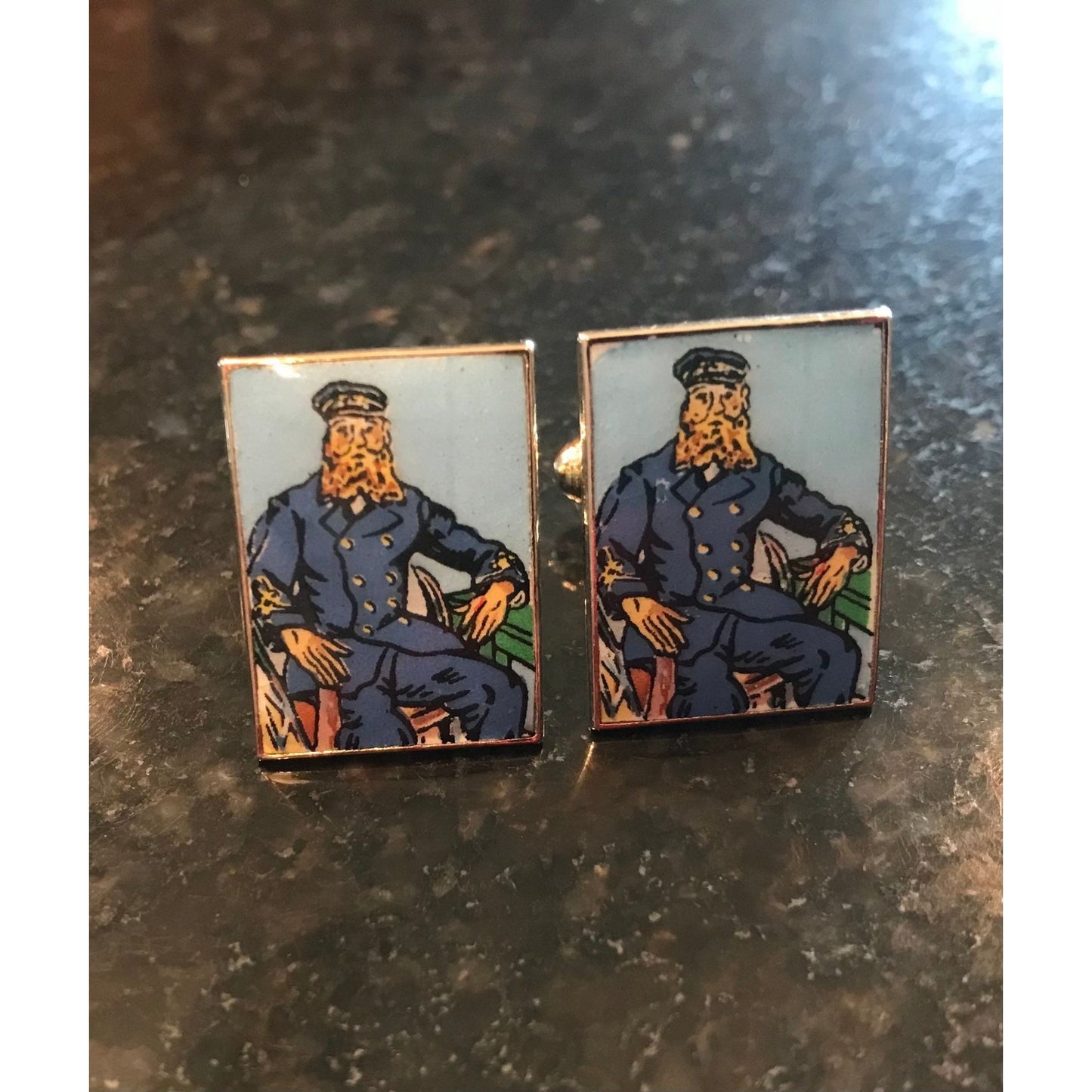 Vtg Portrait Of The Postman Joseph Roulin By Vincent Van Gogh Enamel Cufflinks Made In Germany Gold Plate One Of A Kind