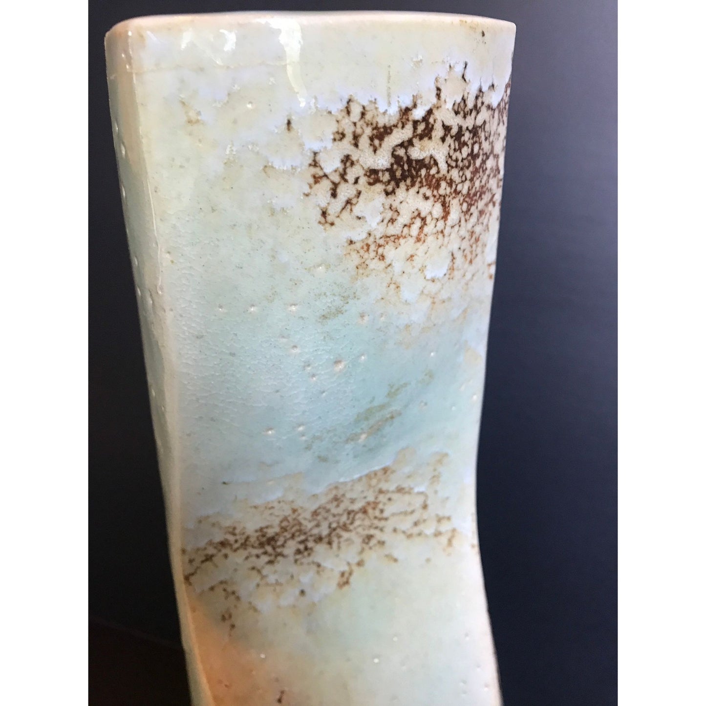 Vintage 1970's "Wavy Curvy" Handmade Ceramic Studio Pottery Vase Two Tone Glaze One Of A Kind