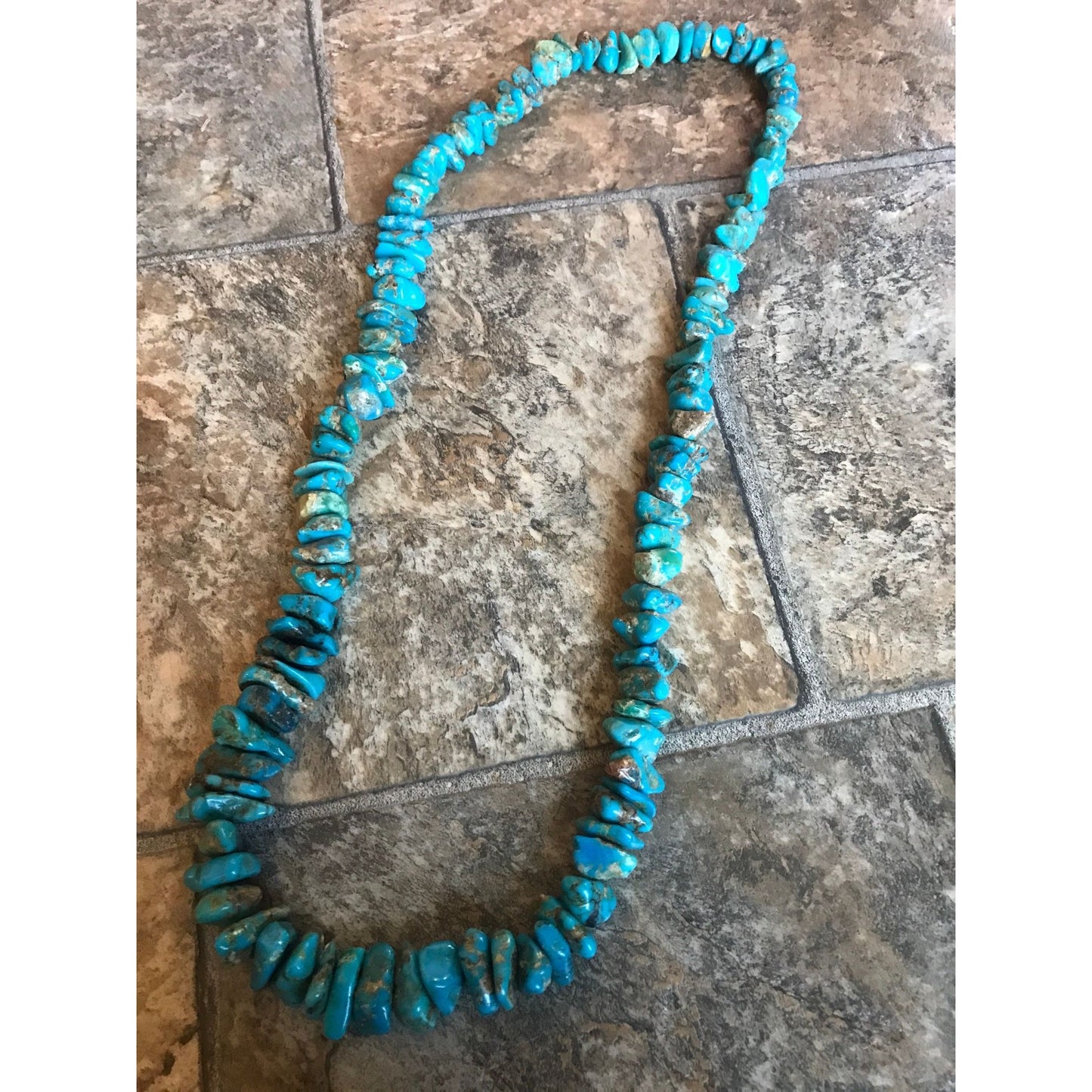 Vintage Graduated Turquoise Endless Nugget Necklace 35" Length 109 Stones No Closure