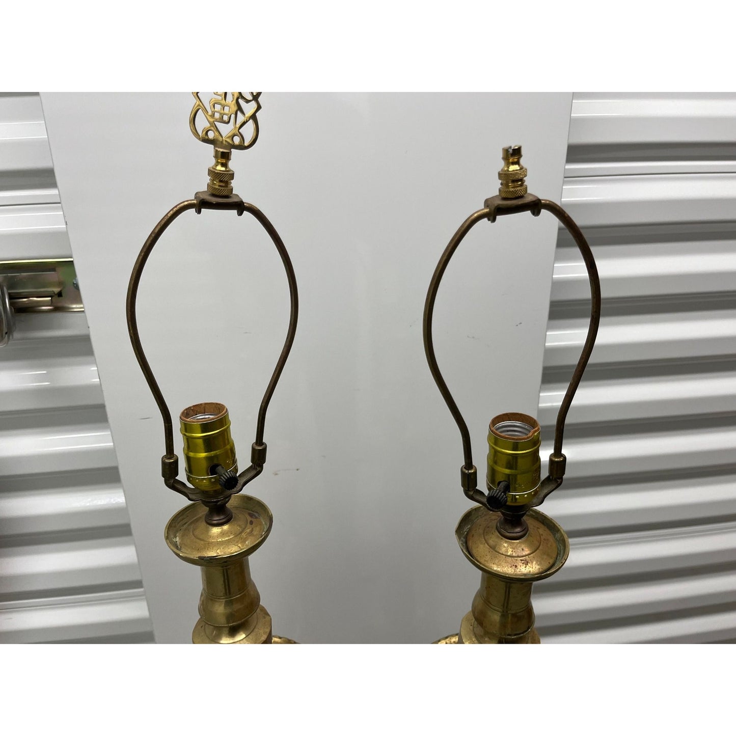 Vintage 1965 Moroccan Tall Solid Brass Candle Holders Converted Into Floor Lamps 47" Tall Handmade