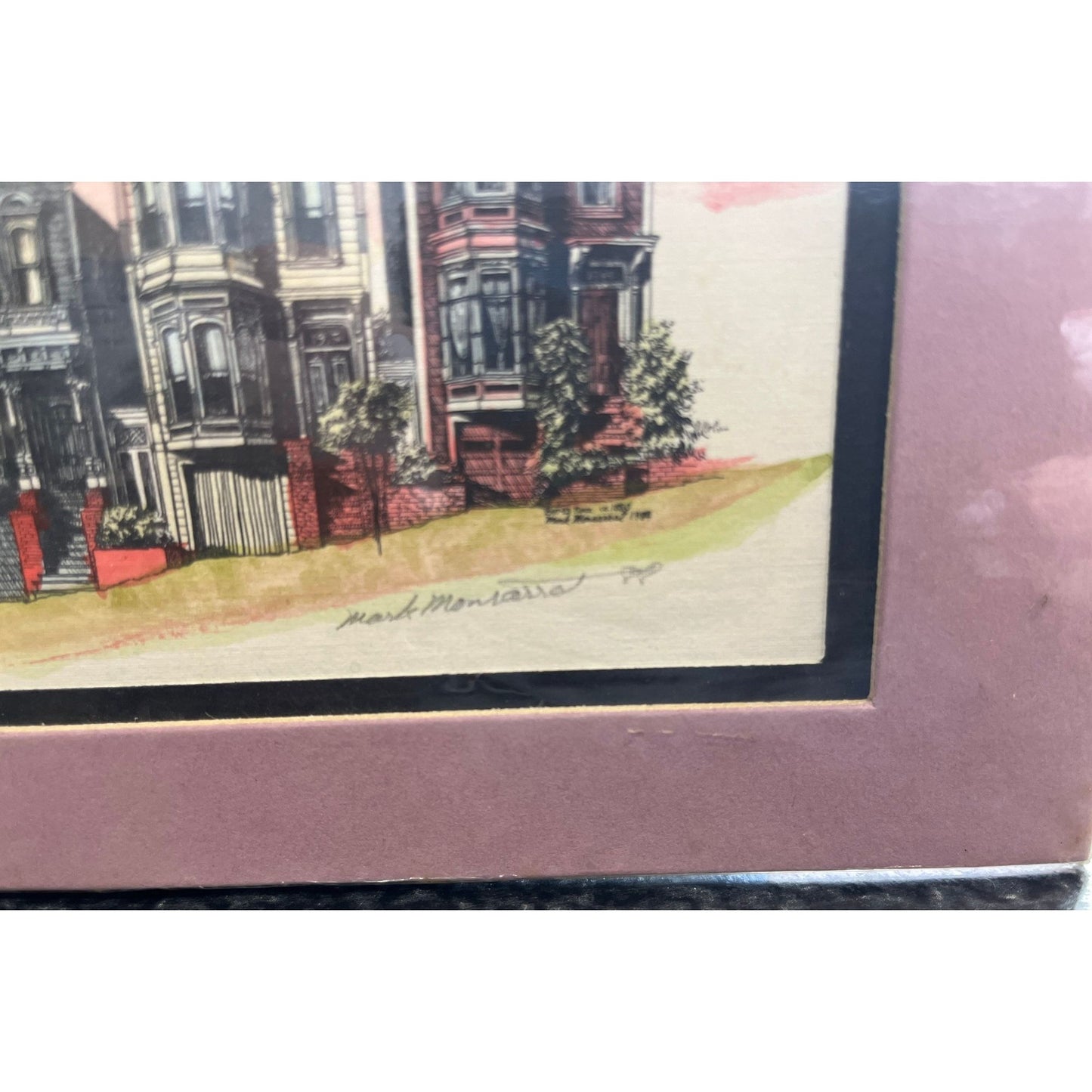 Vtg Mark Monsarrat San Francisco Houses Framed Signed Colored Lithograph Art Print 1988