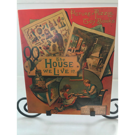 Antique Vintage Children's Picture Puzzle Toy Book "The House We Live IN" Stick On Pictures Merrimack Publishing New