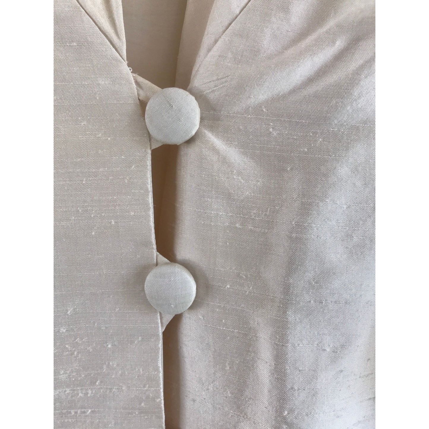 Vtg Tulip 1980’s Women’s Formal Mother Of The Bride Dress Raw Silk Handmade Ivory Front Button Closure L