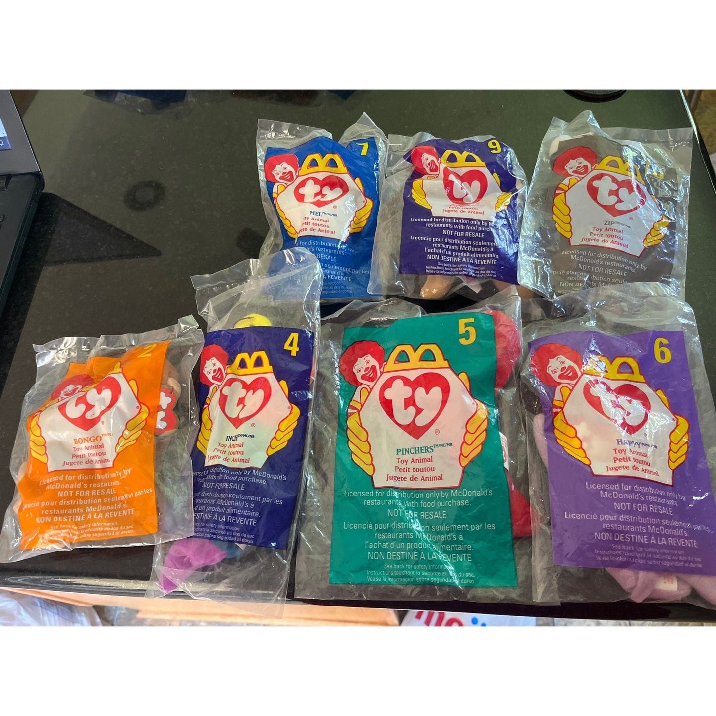 Vintage Lot of 7 Ty Teenie Beanie Baby 1998 McDonald's NIB Numbers 2, 4. 5. 6, 7. 9 and 10