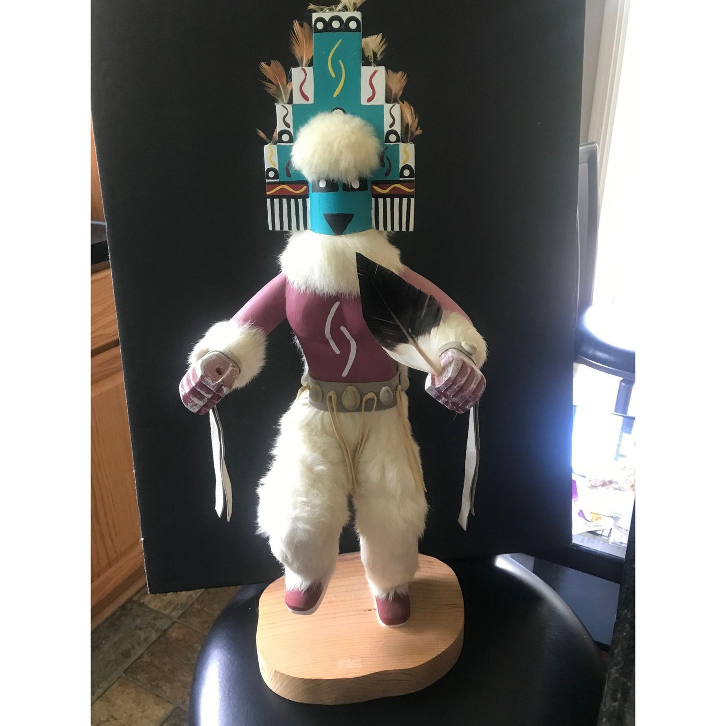 Vtg Navajo Kachina Large Doll HEMIS Signed by Artist C. W. Tom 23" Tall Hopi Hemis Carved By A Navajo