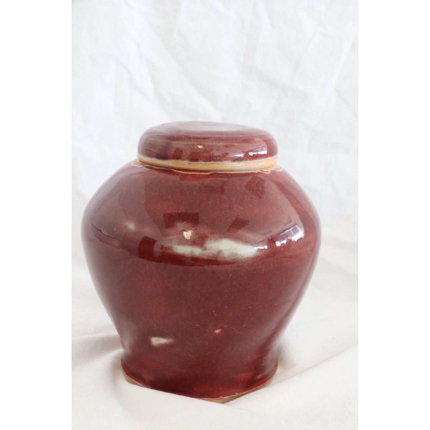 Vintage Ginger Pot With Lid Ceramic Handmade Pottery Hand Glazed Reddish Signed By The Artist