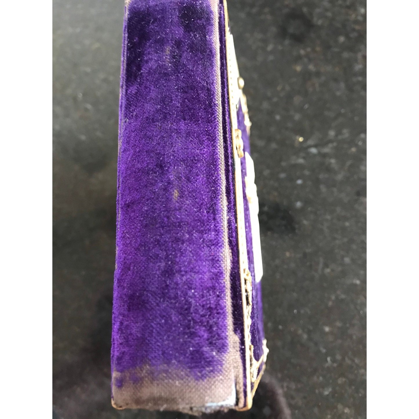 Antique Book The First Communicant's Manual Feb. 7, 1888 Benziger Brother's Purple Velvet Brass Boards