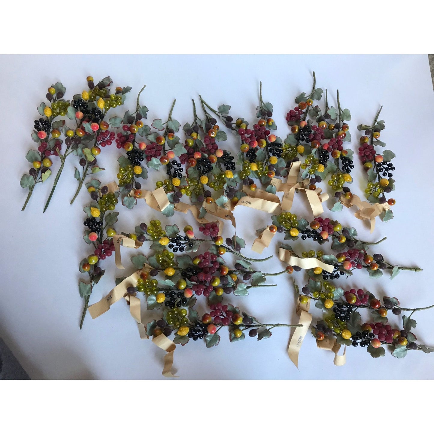 Vtg 1945-1949 Handmade Della Robbia Style Floral Fruit Stem Artificial Flowers Made In Germany Lot Of 13 Stems