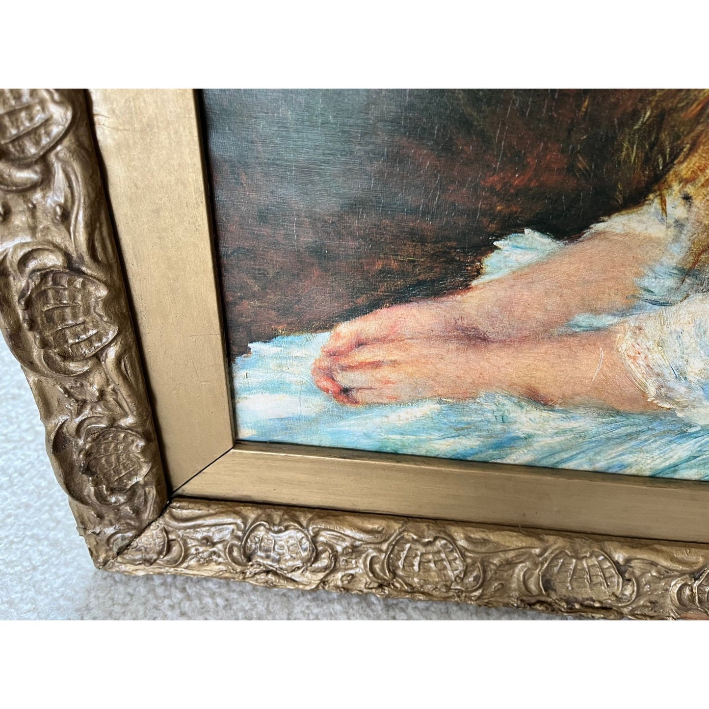 Antique Gold Leaf Ornate Shell Pattern Wooden Frame Picture Of Miss Irene Cahen d'Anvers By Pierre Auguste Renoir Renoir