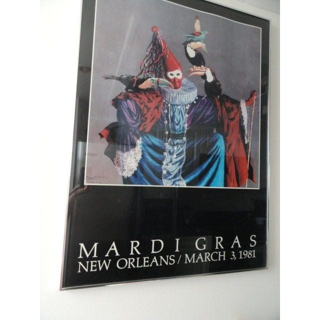 1981 Mardi Gras Poster, Dan Ira Poole Jester Toucan, New Orleans Framed 36 x 30 Signed