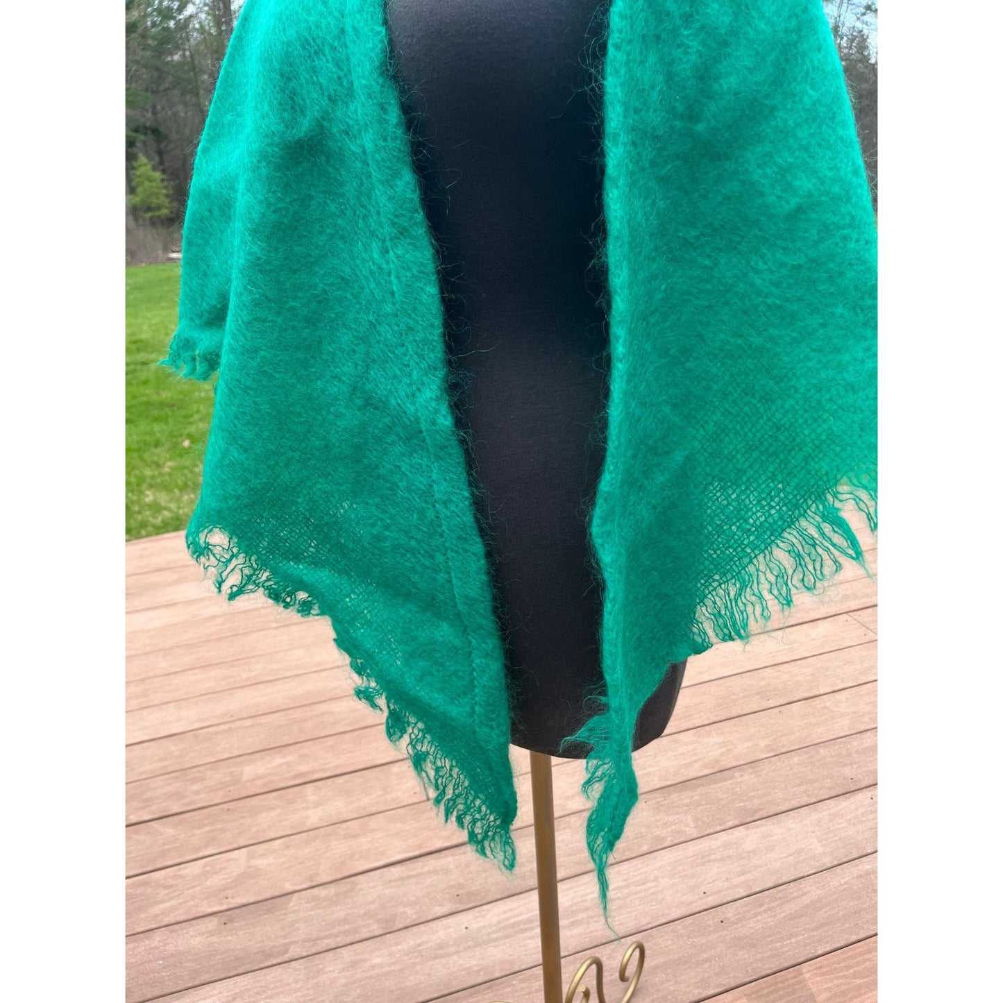 Vintage Wrap Shawl 1960’s THE SCOTCH HOUSE Deep Green Triangle Mohair Wool Scotland