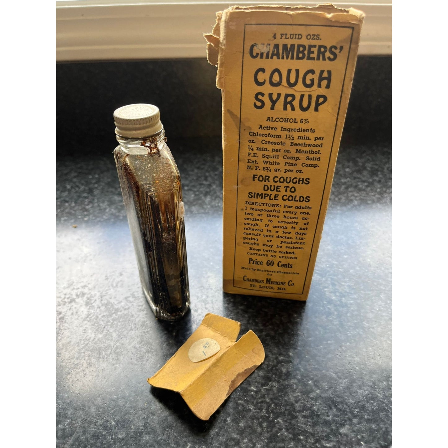 Antique Medicine CHAMBERS' Cough Syrup Original Box Antique Glass Bottle Chambers' Medicine Co. St. Louis MO