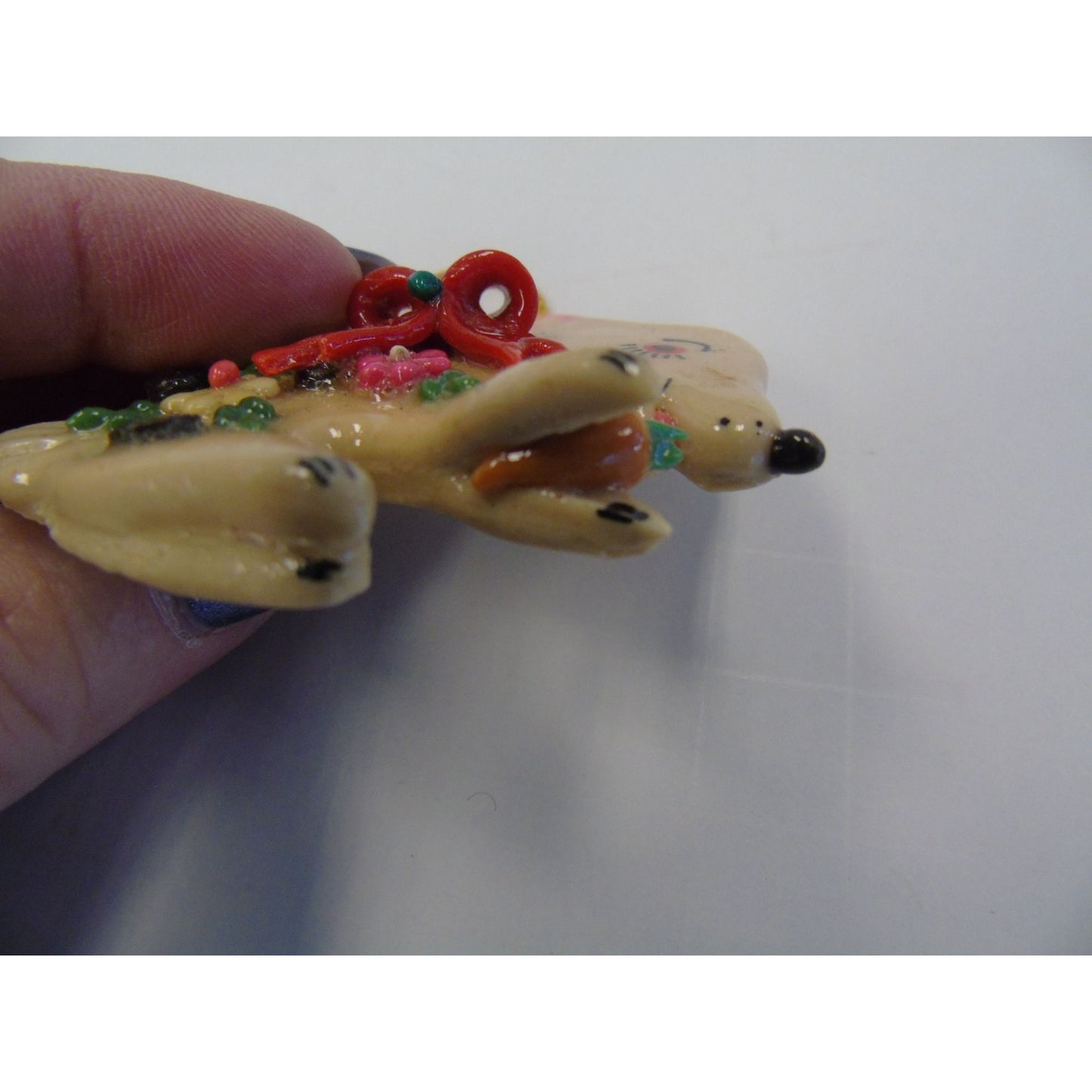 Vintage 2 Handmade Salt Dough Christmas Ornaments Sweet Pig & Peruvian Woman With Baby