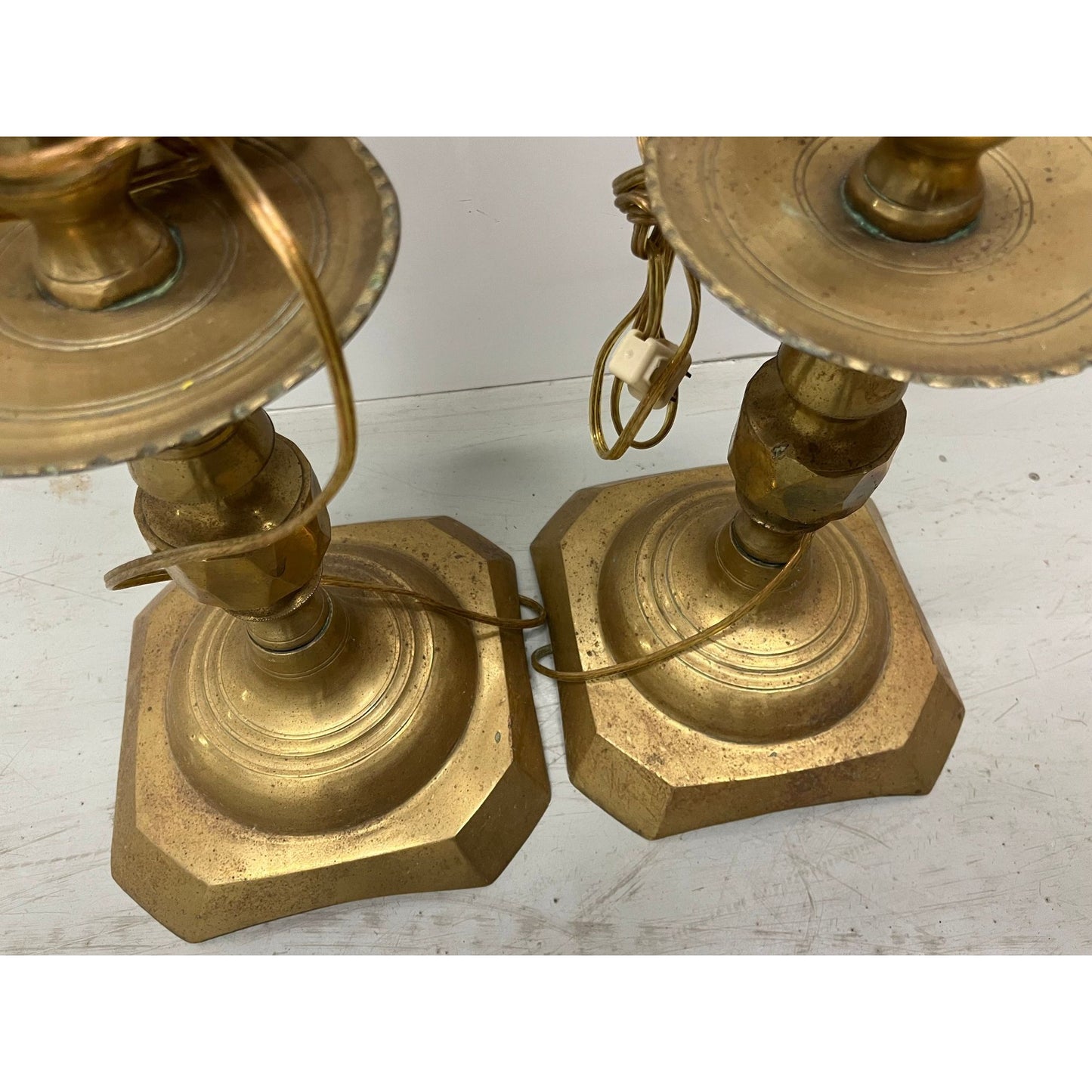 Vintage 1965 Moroccan Tall Solid Brass Candle Holders Converted Into Floor Lamps 47" Tall Handmade