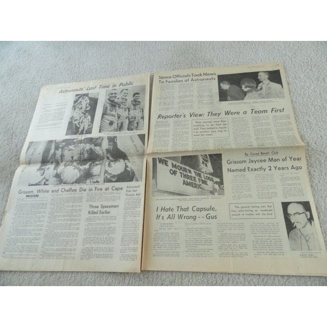 Vintage Original TODAY Florida‘s Space Age Newspaper January 27 1967 Apollo 1 Fire