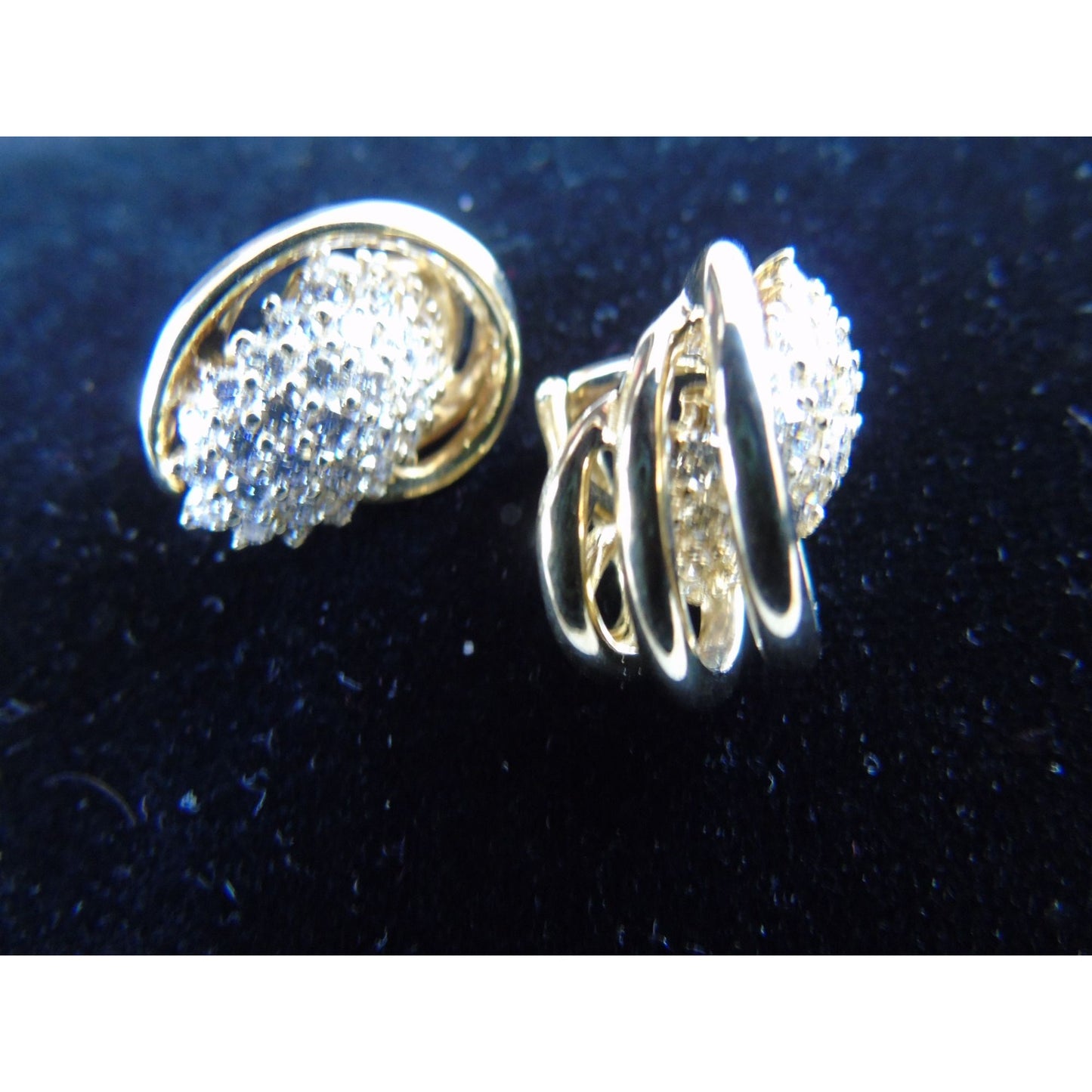 Vintage Earrings JOSE HESS, Diamond  In 14 Karat Yellow Gold, Designer Cluster, Non Pierced