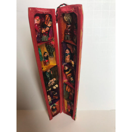 Vtg Peru Retablo Diorama Peruvian Folk Art Wood Folding Tube Handmade Hand Dyed Wood Leather Ceramic Yarn