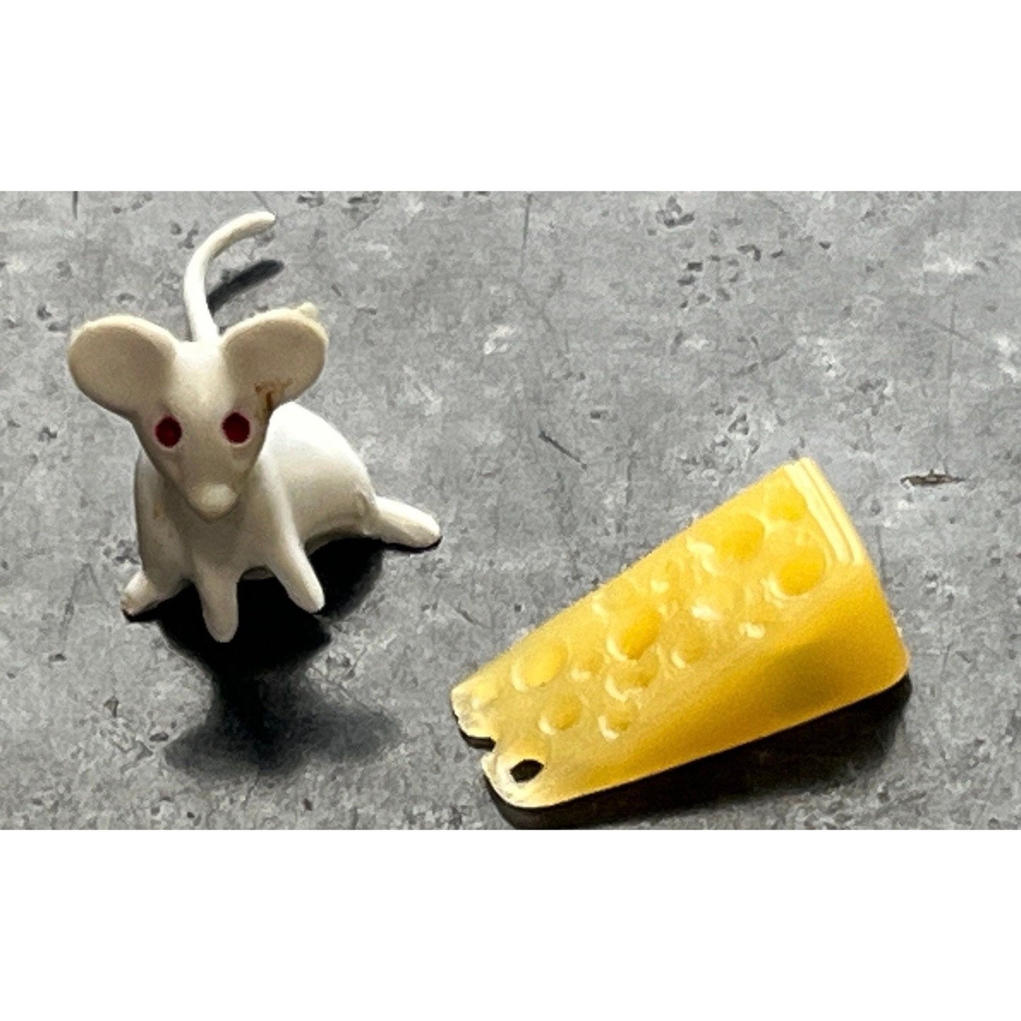 Vintage 1960's Mouse & A Piece Of Swiss Cheese 2 Miniatures Stamped West Germany Bright Red Eyes