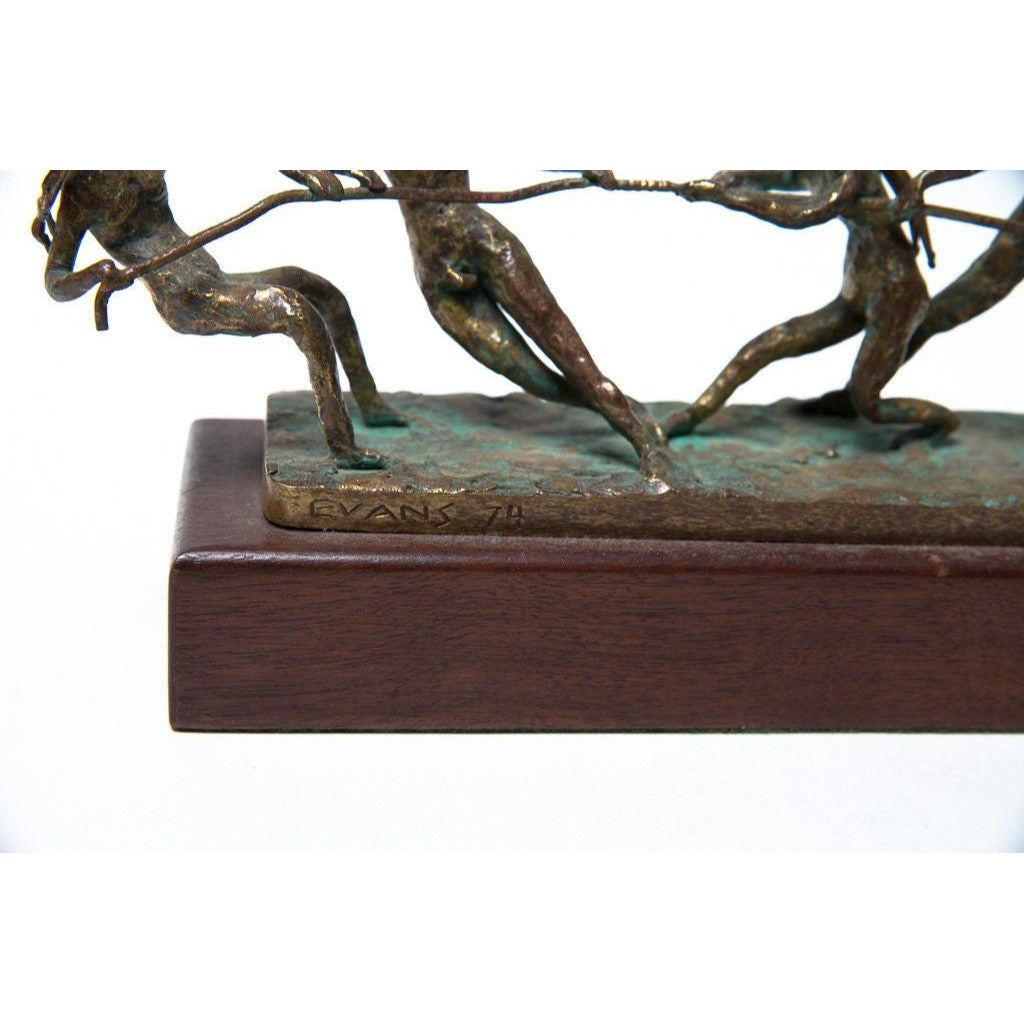 Vtg 1970’s Bronze Sculpture Tug Of War Children Signed Artist EVANS Handmade Detroit Artist