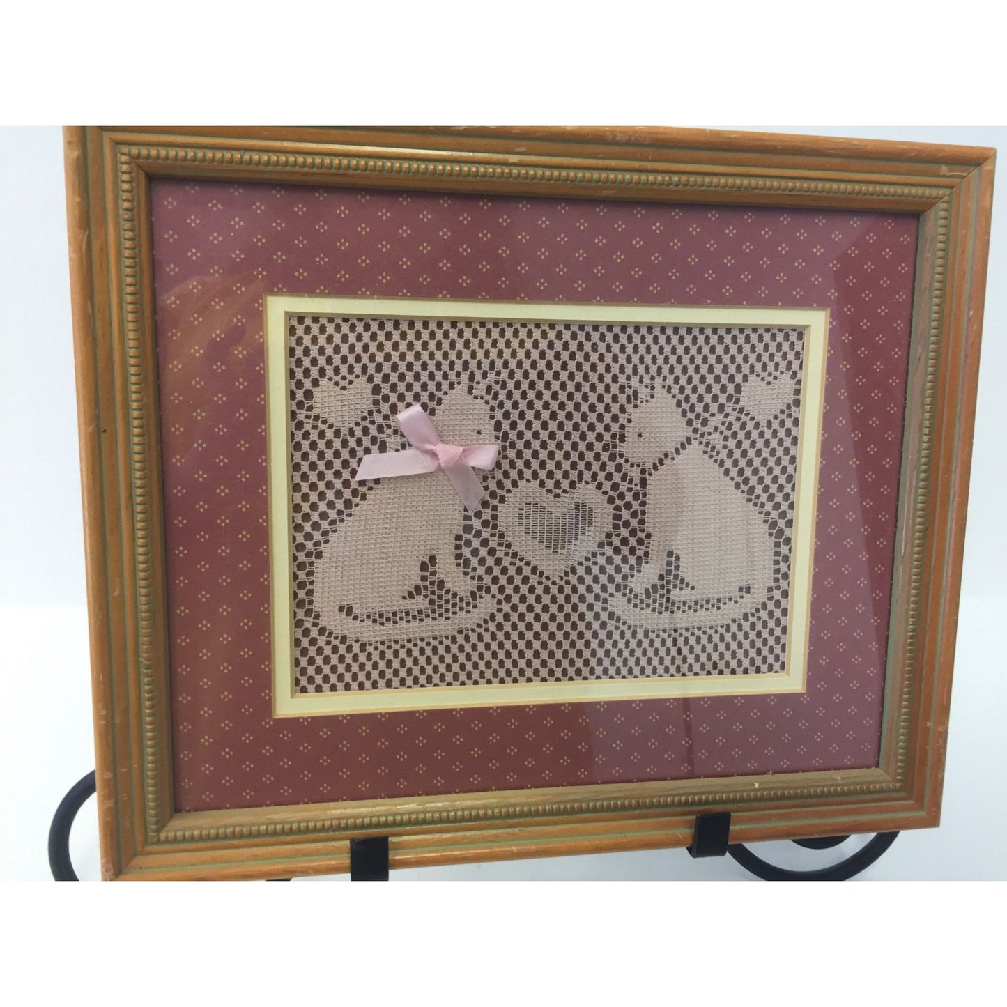 Vintage 1980's Female & Male Cat In Love Needlwork Fiji Graphics Fashion Leader In Wall Art Framed