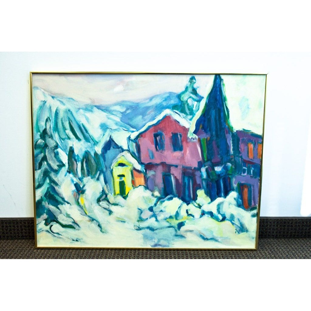 Vintage 1970's Johanna Haas Oil On Canvas Painting, "Italian Landscape San Marino", Signed Framed