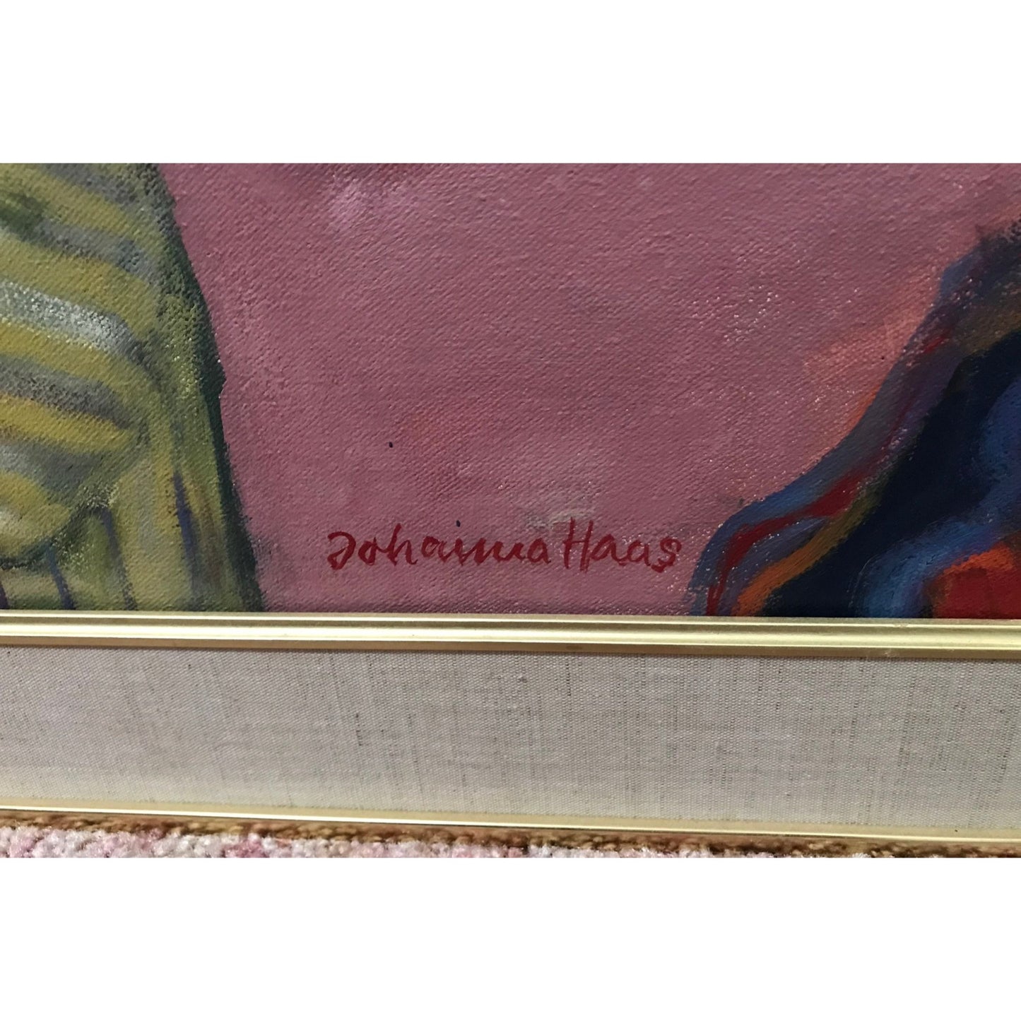 Vintage 1970's Johanna Haas Oil On Canvas Painting,  "Our Fireplace Up North", Signed Framed Matted