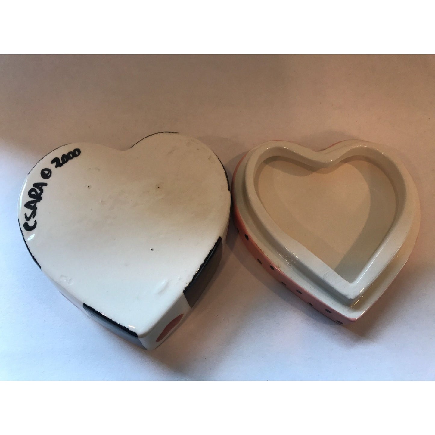 HTF Vintage C Sara 2000 Handpainted Italian Ceramic Heart Shaped Trinket Box Signed