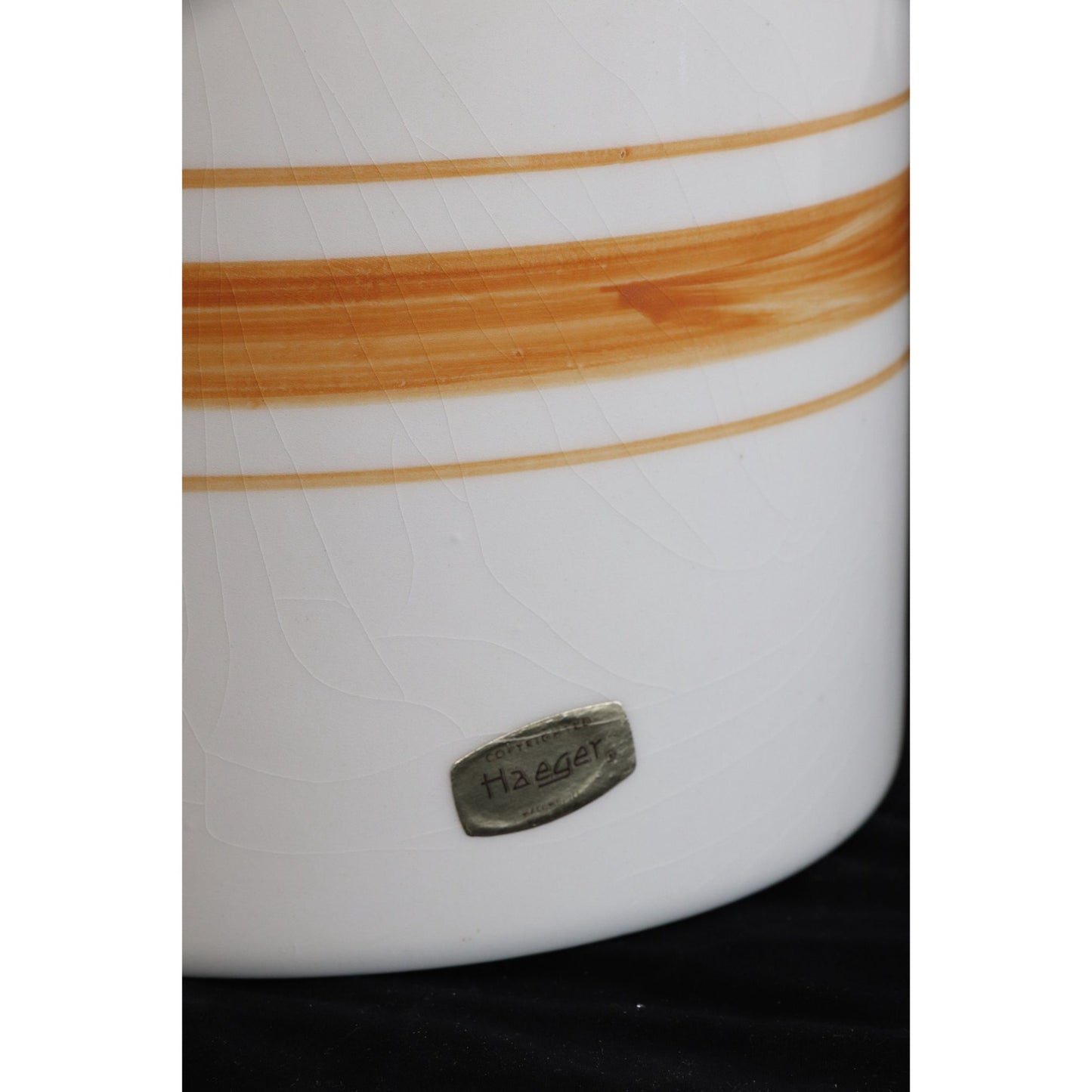 Vtg Haeger USA Pottery Striped Planter Original Label 76 56 Beige And Burnt Orange