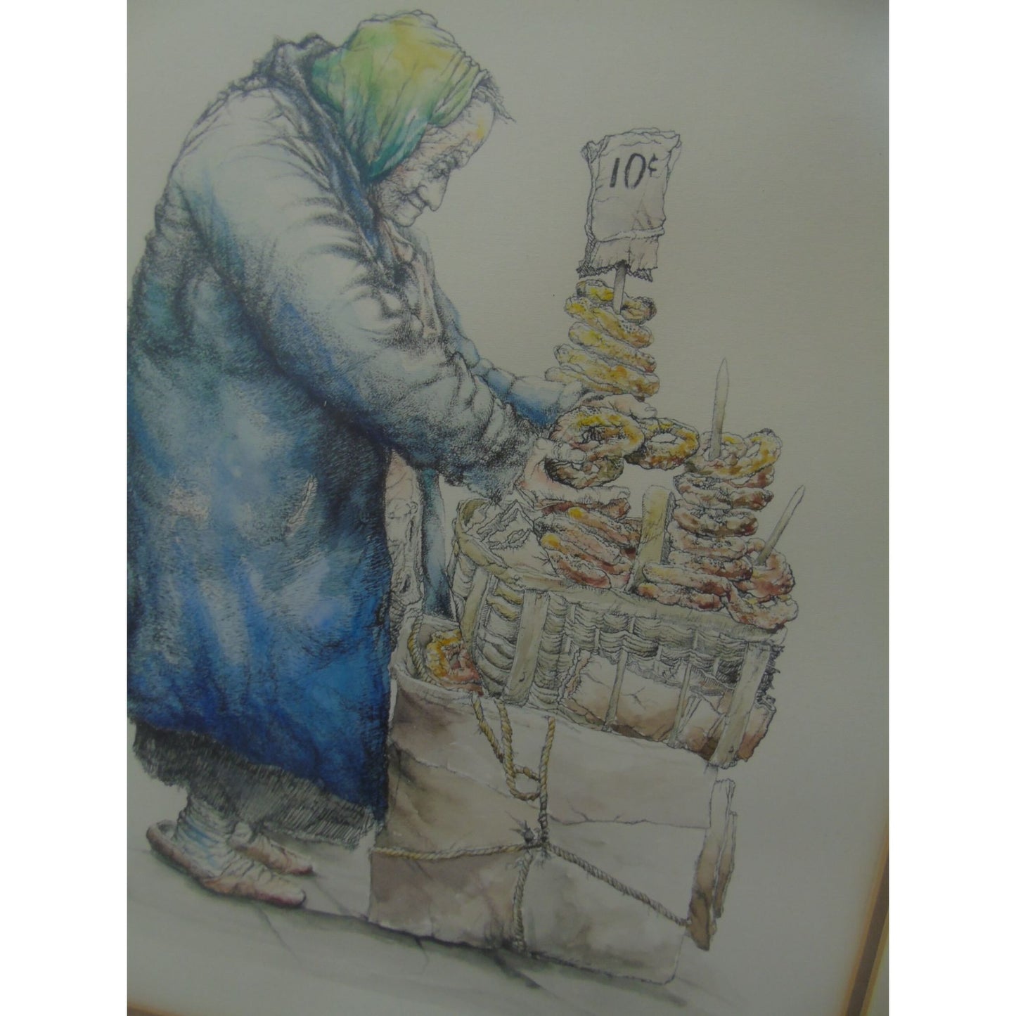 New York City Artist Seymour Rosenthal (1921-2007) “The Pretzel Lady”  Signed in Pencil