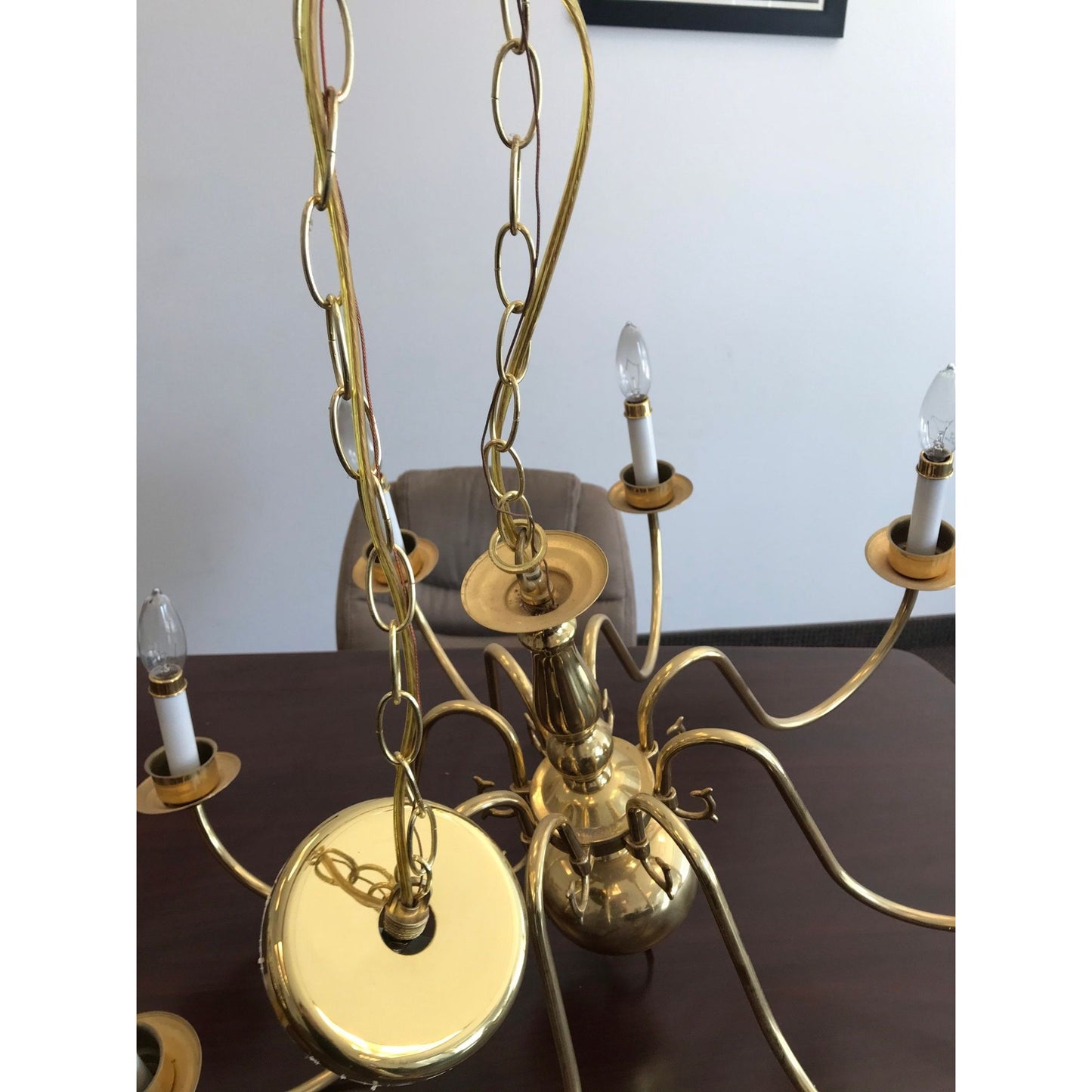 Vintage 1998  Chandelier Solid Brass Gold Ceiling Light Fixture 8 Lights