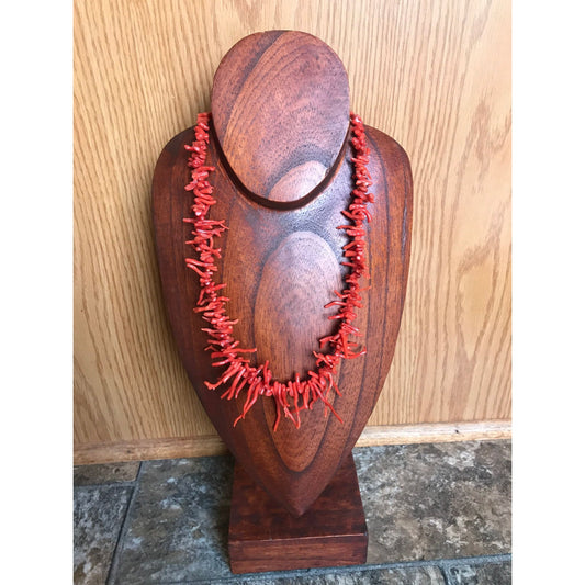 Vtg 1970's Natural Red Coral Branch Necklace Sterling Silver Beads & Silver Tone Spring Ring Clasp