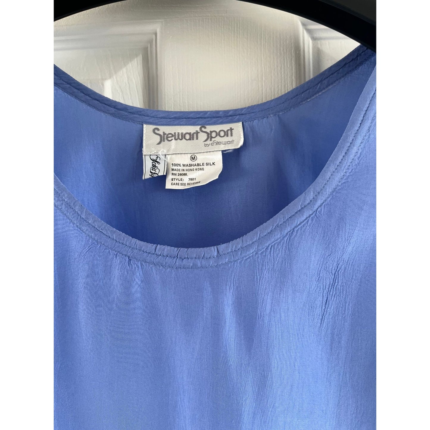 Vtg 1980's Stewart Sport By eStewart Sleeveless Blouse Top Saks Fifth Avenue Washable Silk Blue M