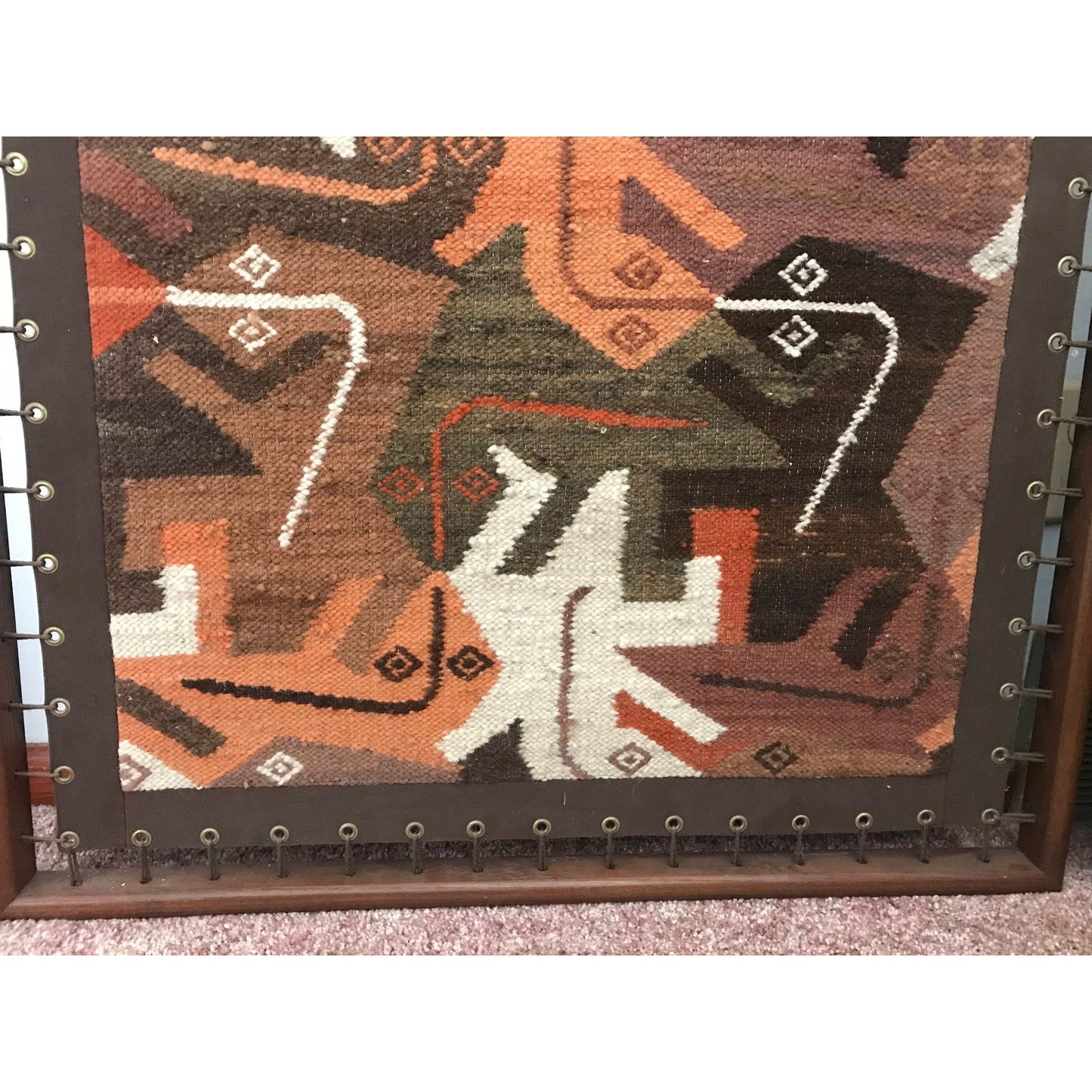 South American Tapestry Weaving Geometric IGUANA M.C Escher ARTIST STYLE Wool Handmade Titled "Leaping Lizards"