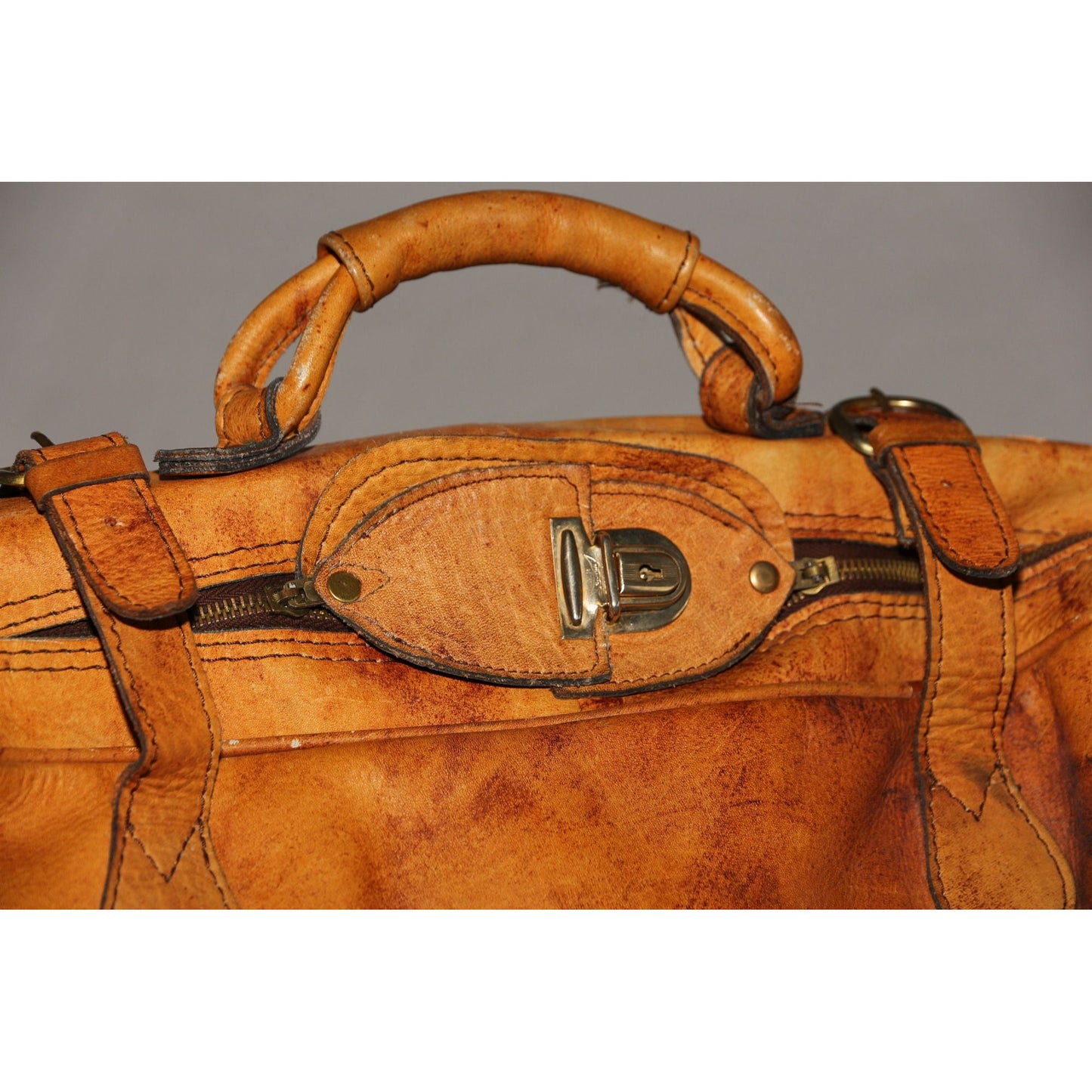 Vintage 1970's Attache Case Handmade Cowhide Leather Shoulder Bag Made In Argentina Lined