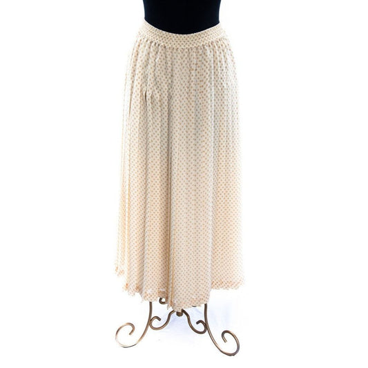 Vintage Elisabeth Liz Claiborne Inc Maxi Pleated Skirt White & Gold Geometric Pattern Size 16