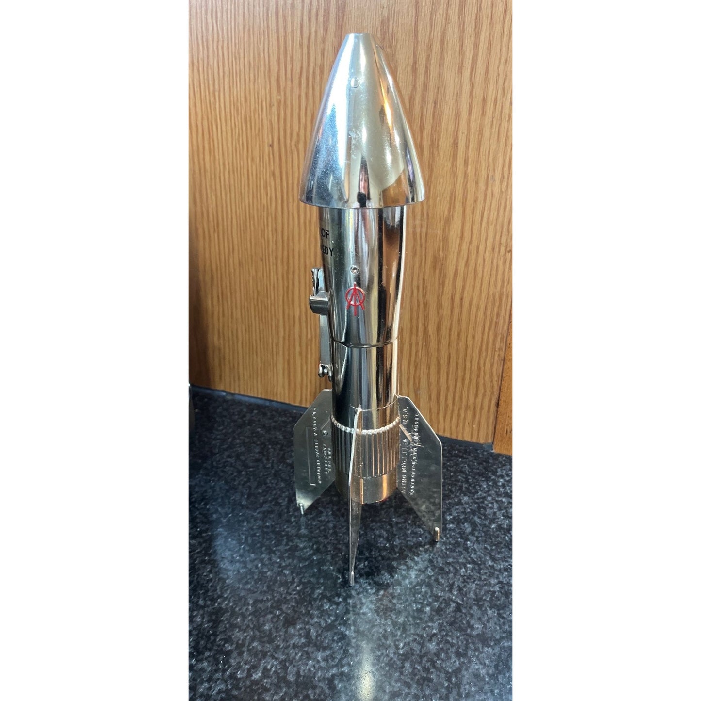 Vtg 1960's Souvenir Of Cape Kennedy Gold Rocket Bank Mechanical Coin Bank By Astro Mfg. E. Detroit USA "A Berzac Creation"