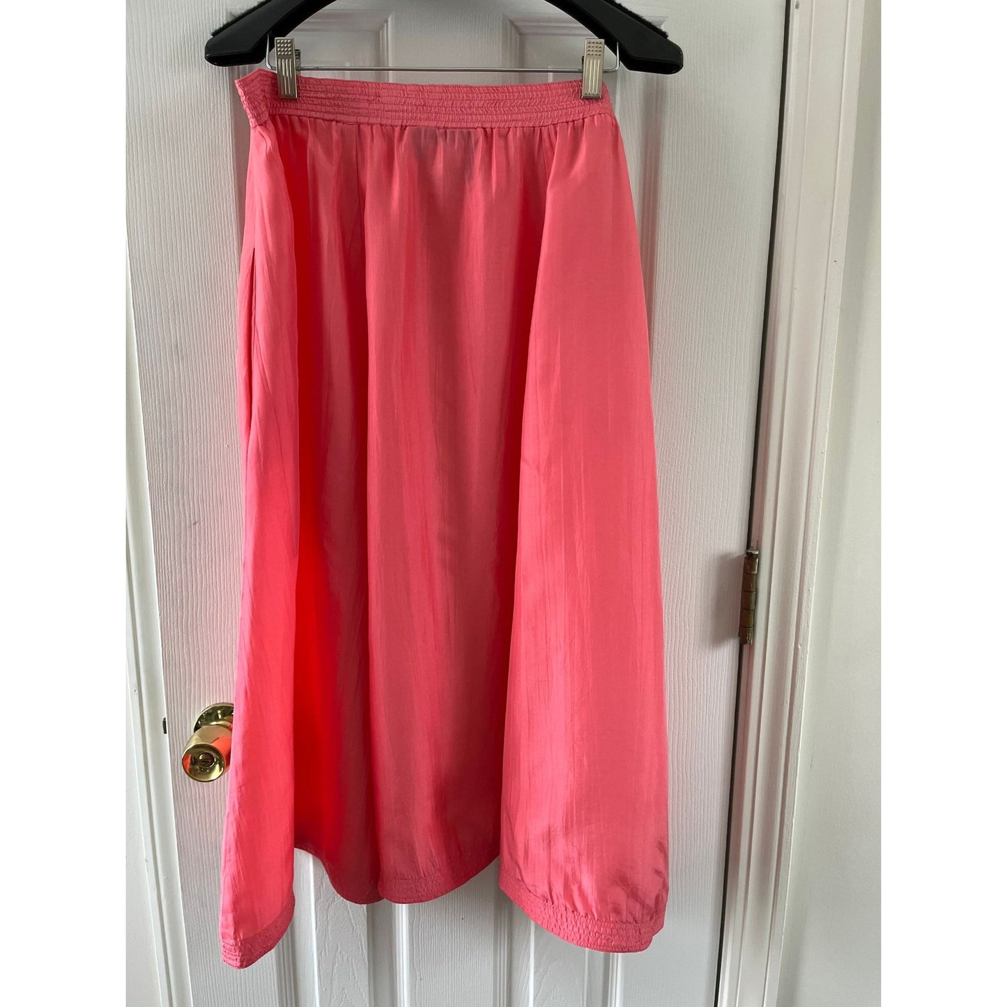 Vtg 1980's Stewart Sport By eStewart Peach Full Maxi Skirt Saks Fifth Avenue Washable Silk  L Wide Waist Band