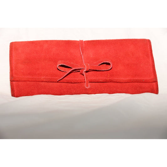 Vintage Burnt Orange Suede Jewelry Roll Up Wrap Holder Travel Case