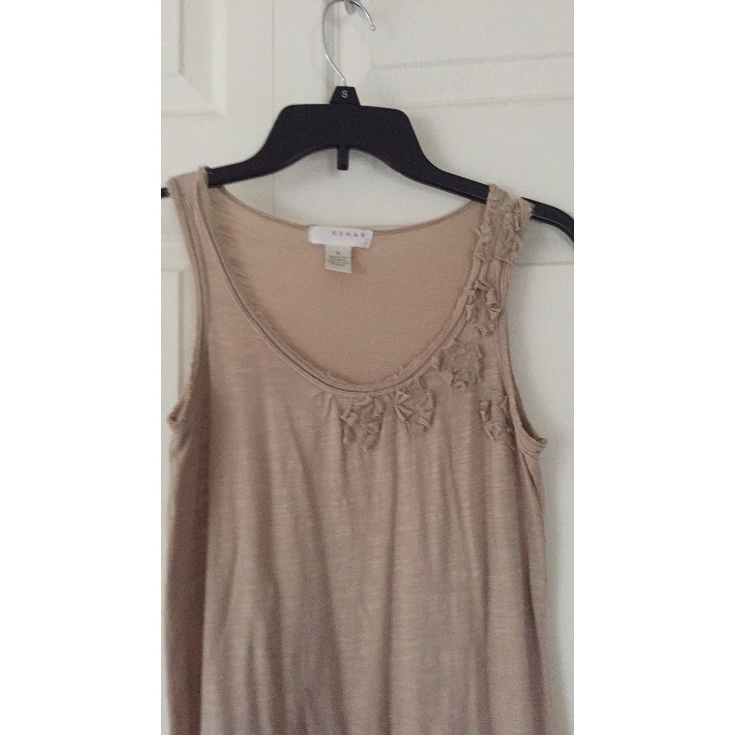 Vintage 1990's Women's Kenar Beige Sleeveless Blouse Scoop Neck With Ruffled Lace Hem Size S NWOT