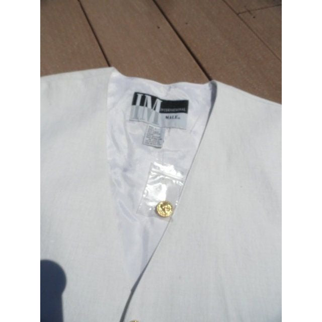 Vintage Men’s INTERNATIONAL MALE White Linen Cotton Vest L NWT Gold Tone Buttons