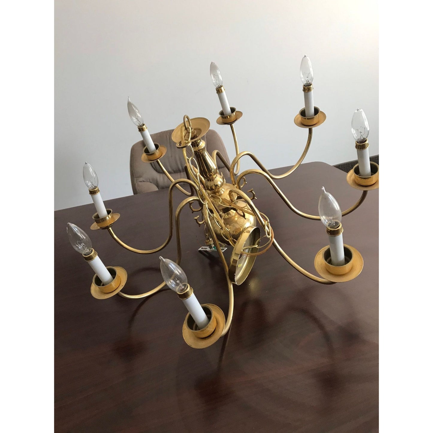 Vintage 1998 Chandelier Solid Brass Gold Ceiling Light Fixture 8 Lights